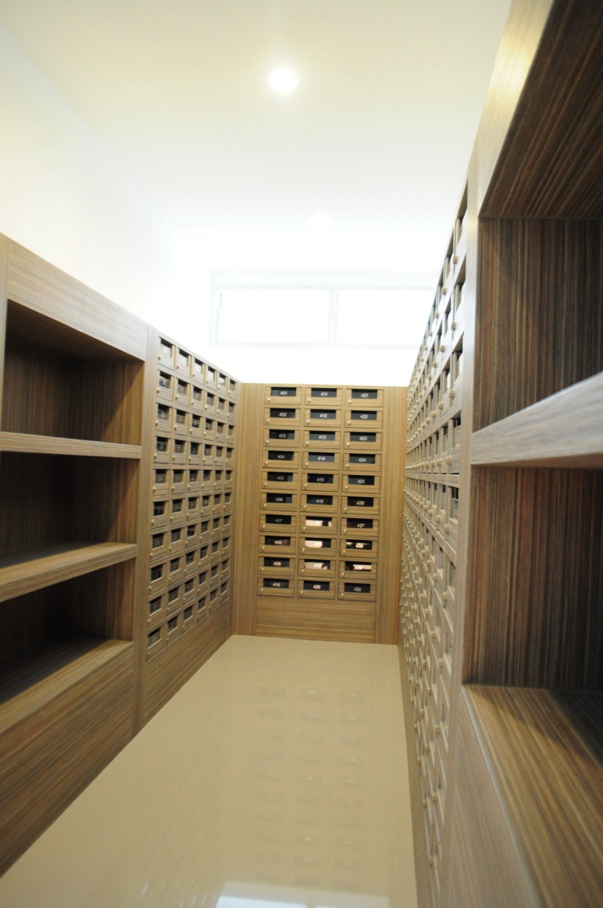 Individual resident mailboxes inside the mail room